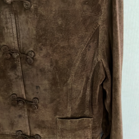 J.Jill 90’s chocolate brown genuine suede toggle coat size medium petite - Picture 5 of 14